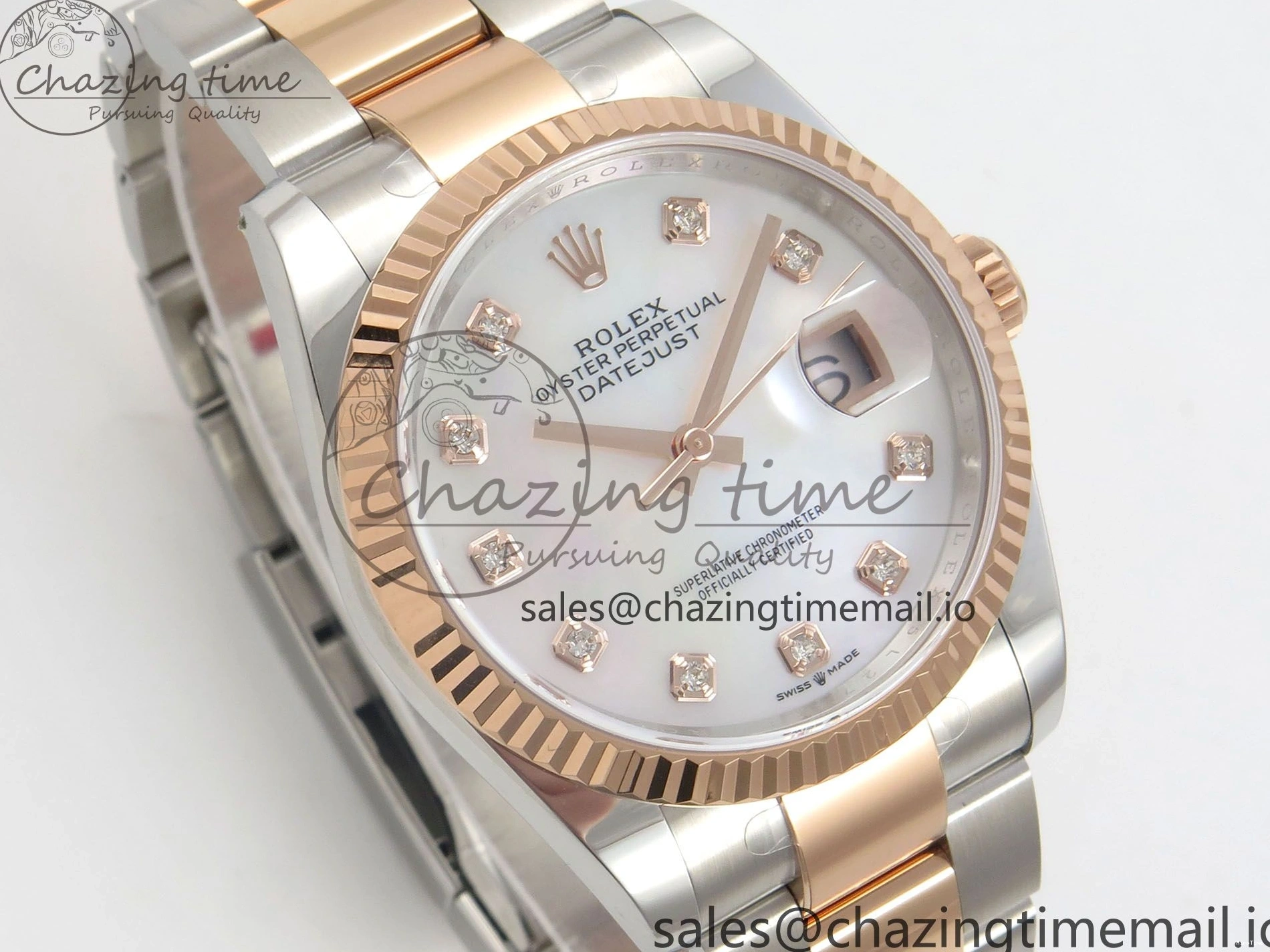 MiroTime 0426 FastDry DateJust 36 SS RG ARF 1:1 Best Edition 904L Steel White MOP Diamonds Dial on Oyster Bracelet SH 57